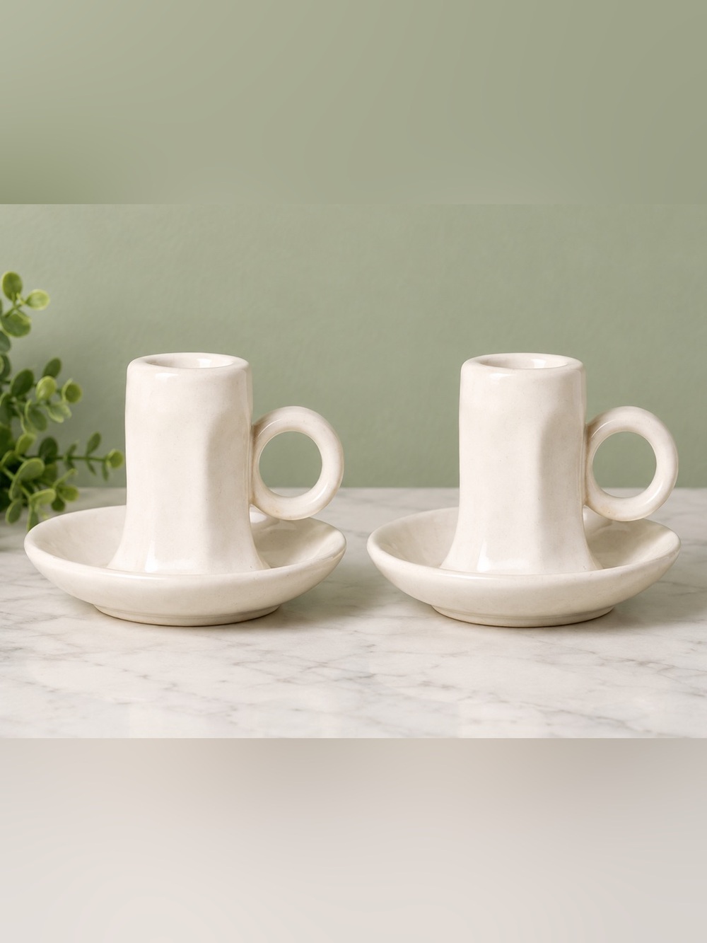 Hearth & Hand **SET OF 2** Cream Candle Holders 3"x 4" Faceted Ceramic Taper NEW